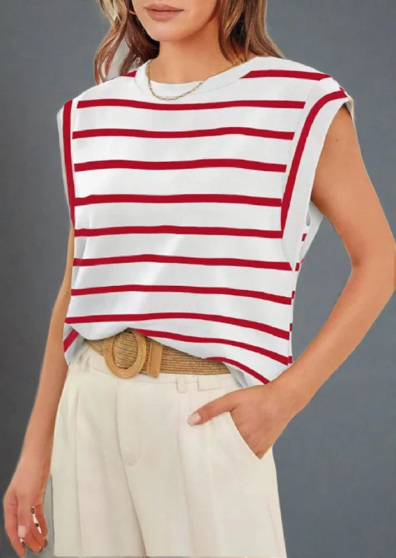 Striped Round Neck Cap Sleeve T-Shirt