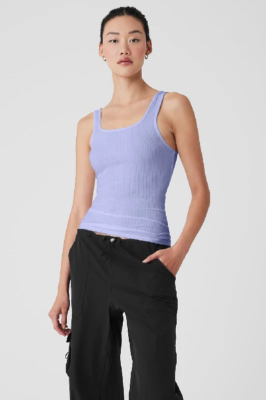 Ribbed Sea Coast Scoop Neck Tank - Lilac Blue.