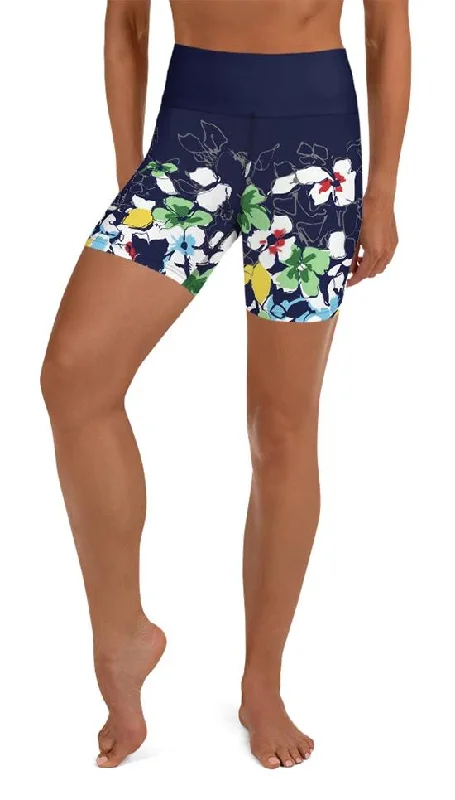 Flower Drawings Yoga Shorts