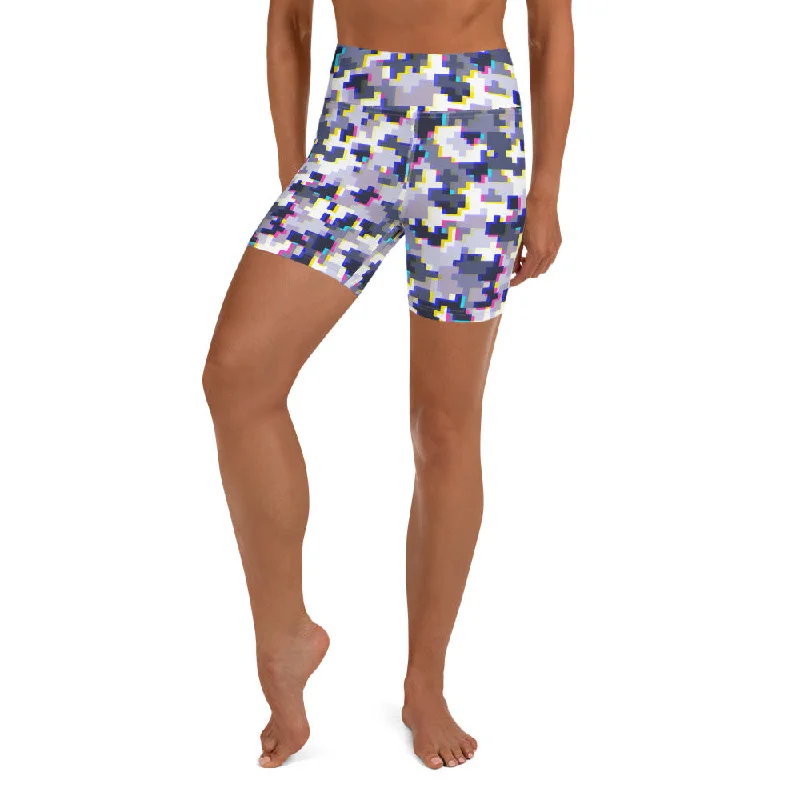 Glitchy Camo Yoga Shorts