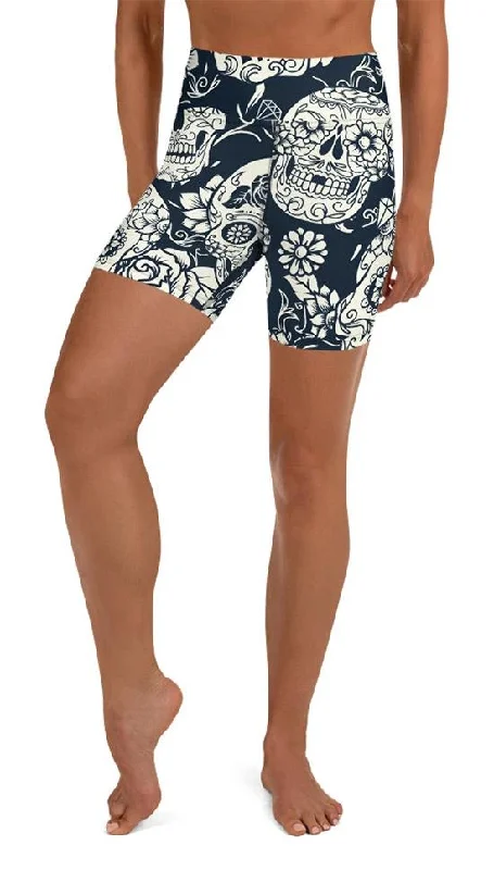 Navy Blue Skull Yoga Shorts