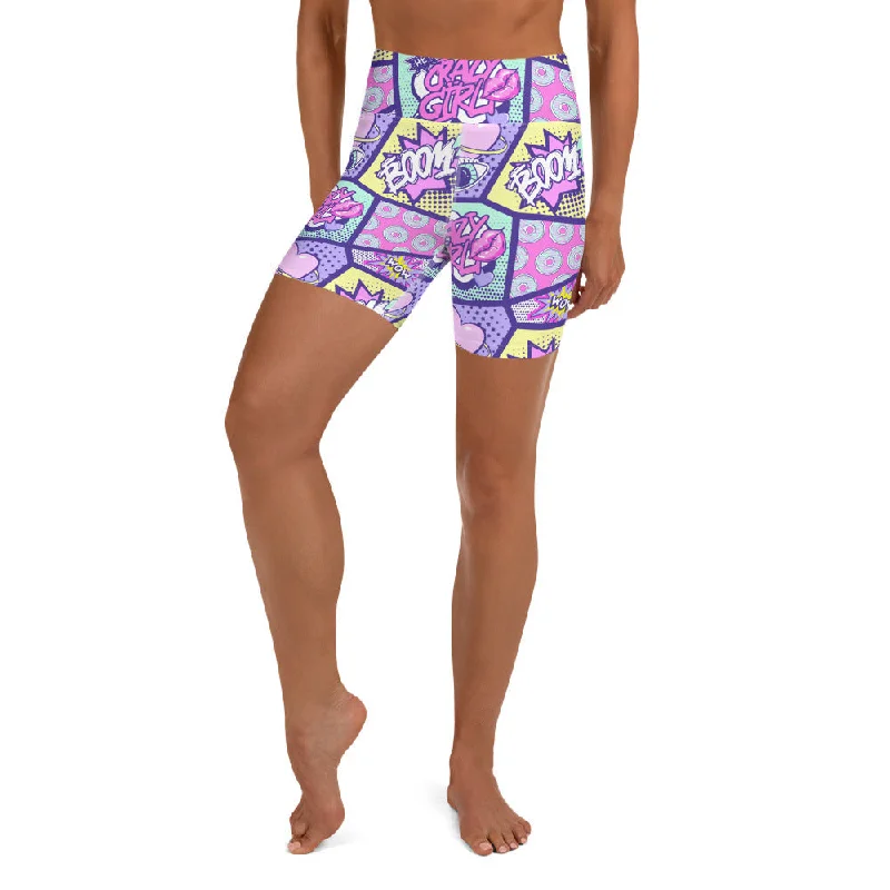 Pastel Comic Book Yoga Shorts