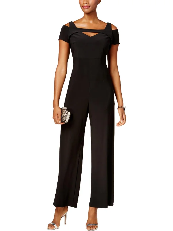 Petites Womens Wide Leg Party Jumpsuit