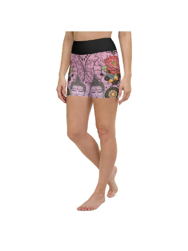 Pink Tattooed Lotus Yoga Shorts