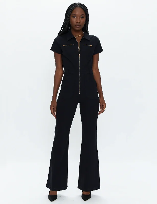 Martina Short Sleeve Flare Jumpsuit, Black