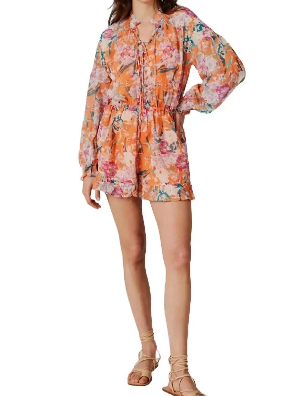 Printed Romper In Orange Multi