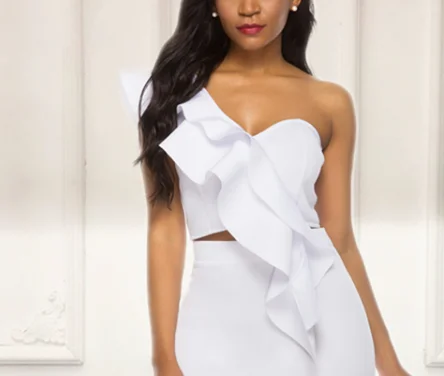 Sexy Ruffle White One Shoulder Patchwork Backless Club Women Crop Tops