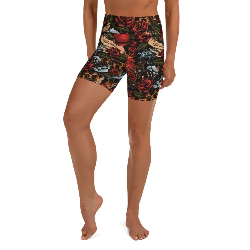 Vintage Tattoos Yoga Shorts